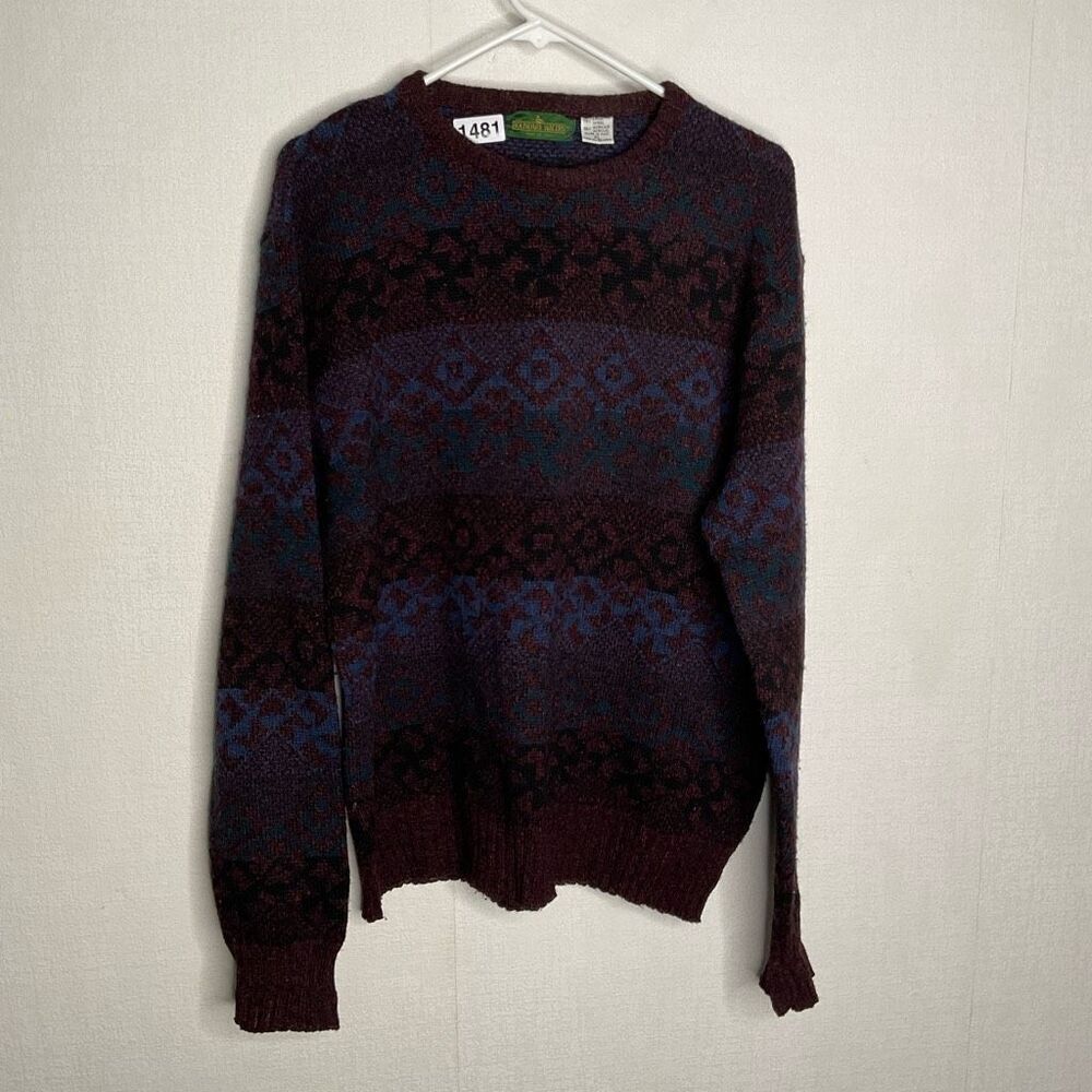 Vintage Boundary Waters Men XL BordoPurple 100%Shetland Wool Italy‎ Made Grandpa